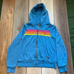 Aviator Nation Blue Hoodie with Rainbow Accents